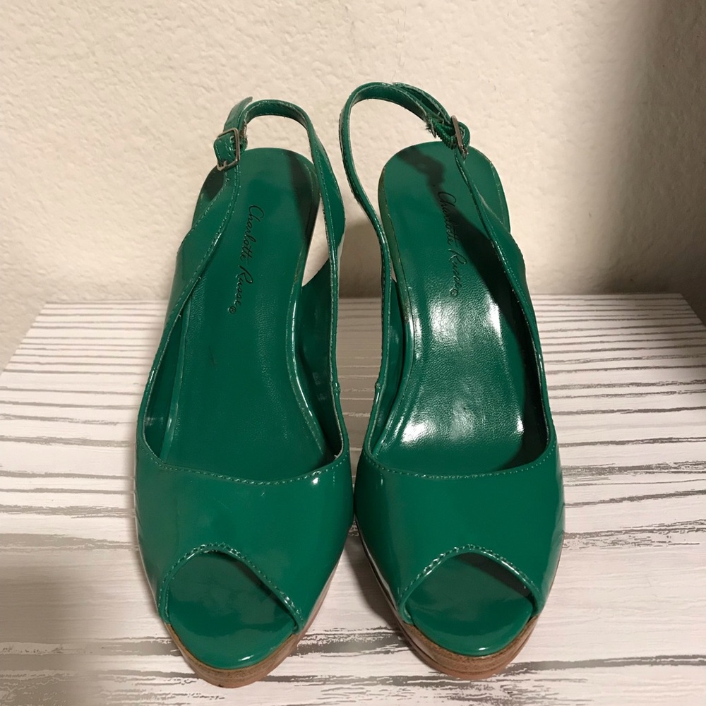 Charlotte Russe Green Slingback Peep Toe Heels